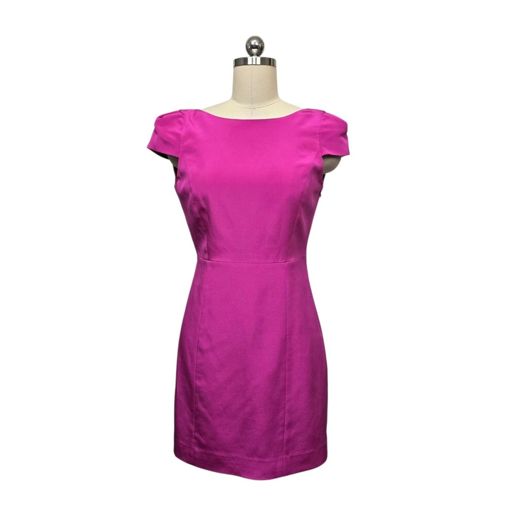 Tibi New York Fuchsia Pink 100% Silk‎ Deep V-Back Cap Sleeve Mini Dress Size 2